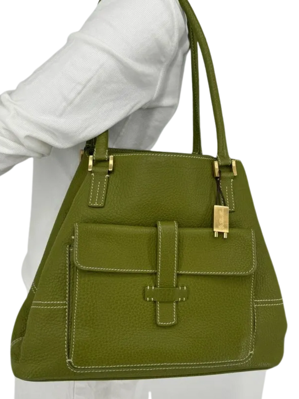 Loro Piana Sage Leather Globe Tote Bag