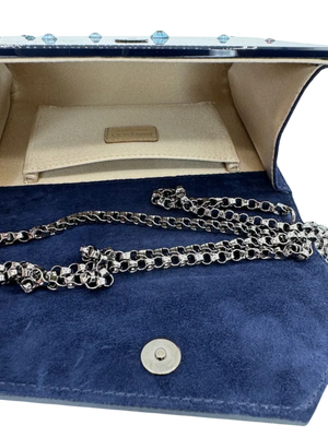 JIMMY CHOO Candy Crystal Chain Clutch Midnight Blue