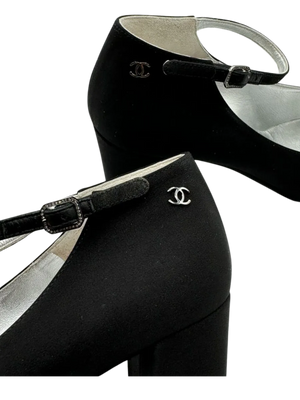 Chanel Crepe Satin Mary Jane Pumps Size 39.5