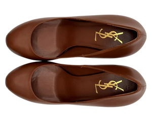 YSL Cognac Leather Tribtoo Platform Heels - NEW