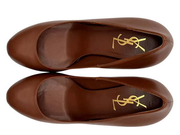 YSL Cognac Leather Tribtoo Platform Heels - NEW