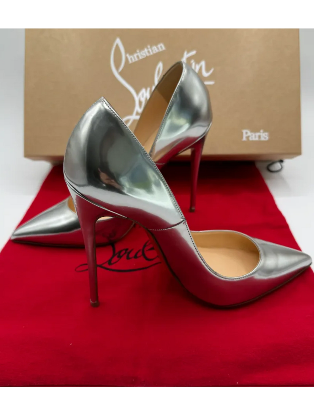 Christian Louboutin SO KATE 120 Metallic Silver Stiletto Heels