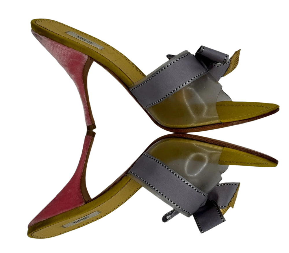 Prada Vintage Purple Ribbon and Pink Velvet Pumps - 38 EU