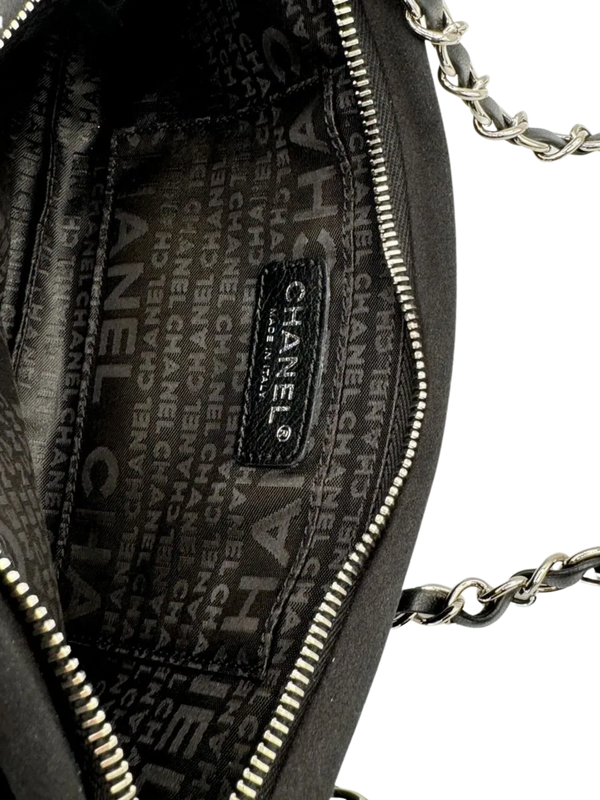 Chanel Black Satin Baguette Pochette Beaded Shoulder Bag