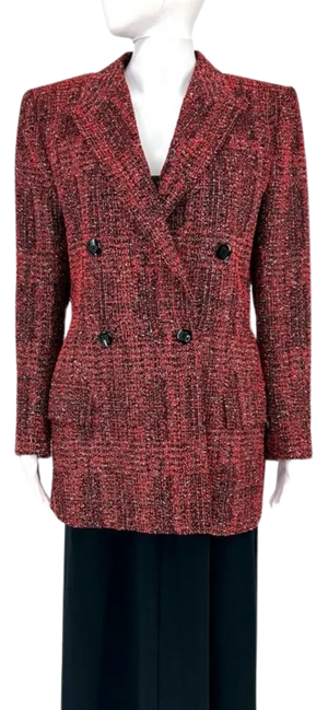 Givenchy Paris - Red Black and White Textured Double Breasted Strong Shoulder Peak Lapel Blazer/Jacket/Coat – Size 44