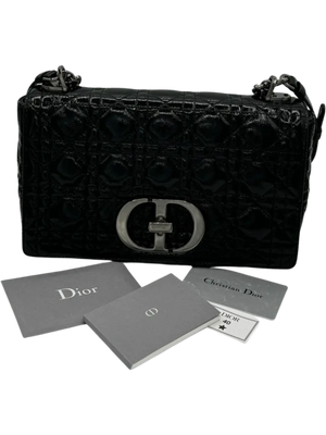 Christian Dior Black Patent Leather Caro Medium Bag