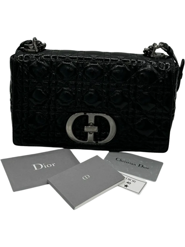 Christian Dior Black Patent Leather Caro Medium Bag