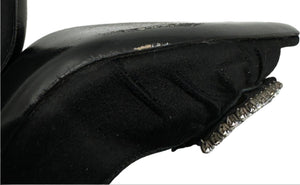 Gucci Black Satin Crystal Bow Embellished Peep Toe Pumps - Size 39
