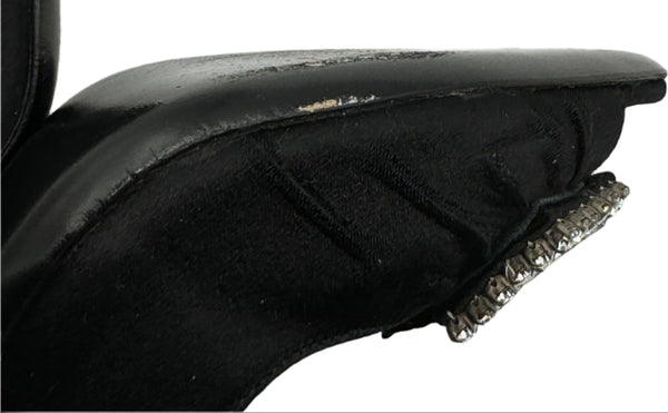 Gucci Black Satin Crystal Bow Embellished Peep Toe Pumps - Size 39