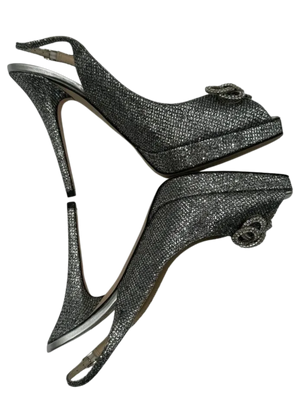 Jimmy Choo Silver Glitter Crystal Embellished Ankle Strap Platform Sandal