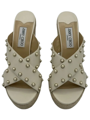 Jimmy Choo Dovina Studded Creamy White Wedge Sandals *NEW*