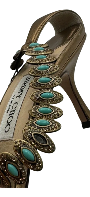Jimmy Choo Heeled Sandals Adorned With Turquoise Jewels