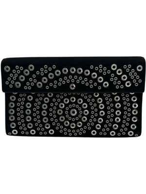 ALAIA Suede Eyelet Embellished Oeillets Pochette Black