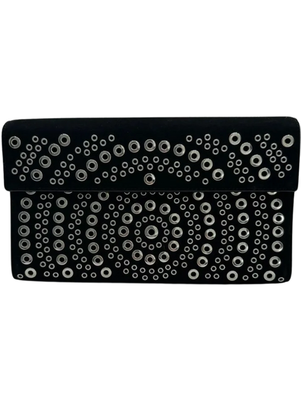 ALAIA Suede Eyelet Embellished Oeillets Pochette Black