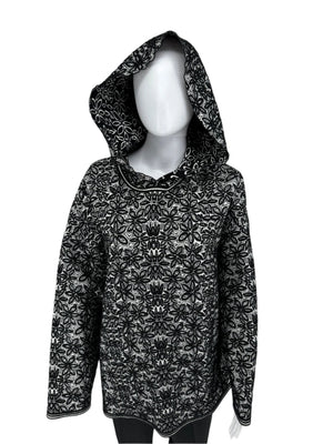 Alaia Iconic knit Poncho/Hoodie Long Sleeve Black and White Floral – Size 40/ US 10