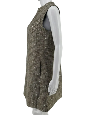 Saint Laurent Sleeveless Tweed Sparkly and Sequined Shift Dress – Size 44 FR