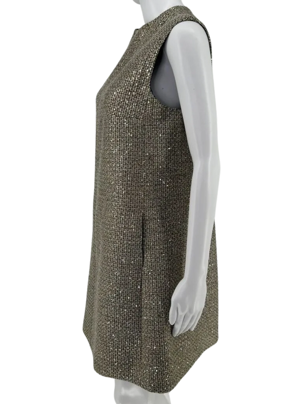 Saint Laurent Sleeveless Tweed Sparkly and Sequined Shift Dress – Size 44 FR
