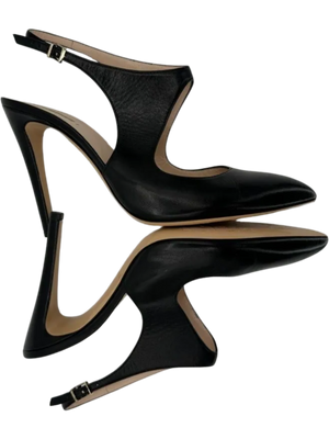 Giorgio Armani Black Leather Slingbacks - Size 39.5