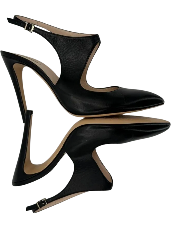 Giorgio Armani Black Leather Slingbacks - Size 39.5