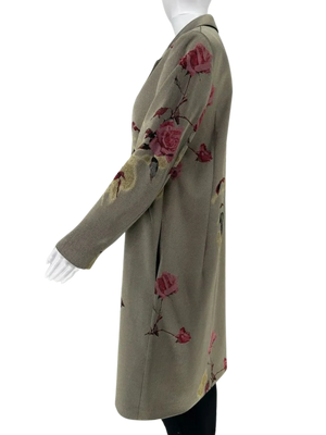 Dries Van Noten Olive Metallic Roses Duster/Jacket/Evening Coat Size 42