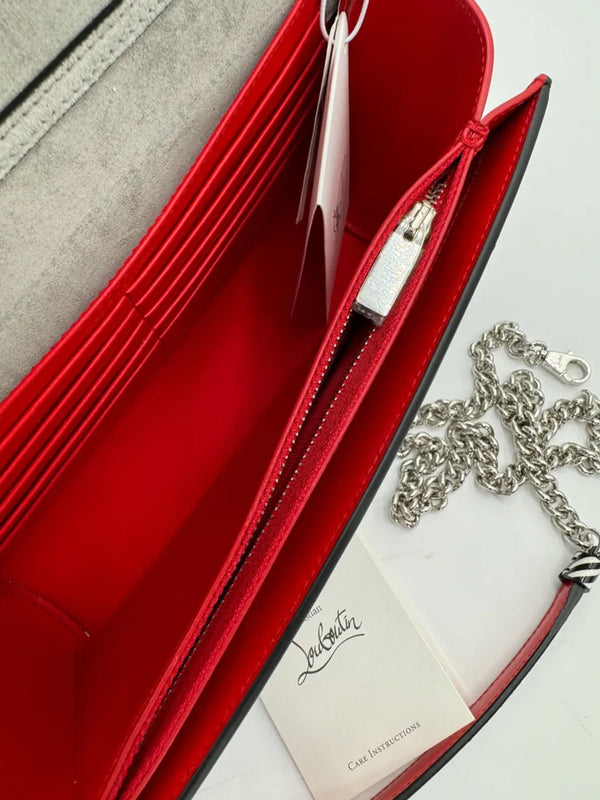 CHRISTIAN LOUBOUTIN Patent Striped Spikes Paloma Clutch BRAND NEW