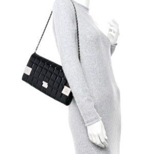 Chanel Black Patent Leather Chocolate Bar Clutch On Chain