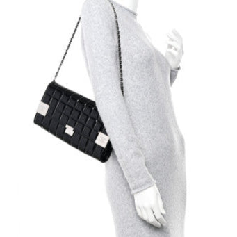 Chanel Black Patent Leather Chocolate Bar Clutch On Chain