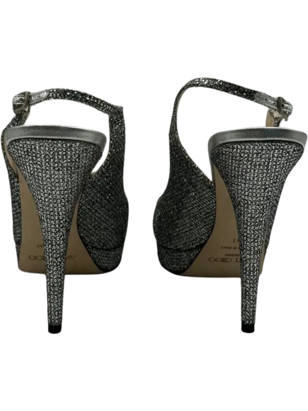 Jimmy Choo Silver Glitter Crystal Embellished Ankle Strap Platform Sandal