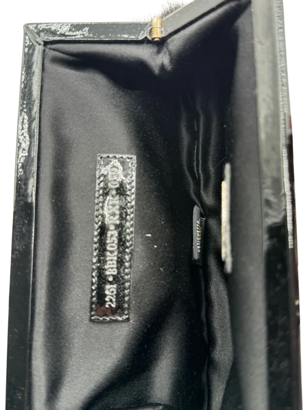 FENDI Mini Baguette Black Fur and Rhinestone/Silver Hardware
