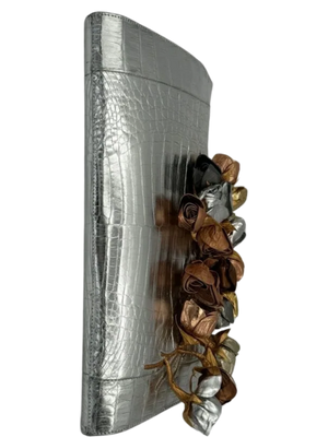 Nancy Gonzalez Rosebud Slicer Metallic Crocodile Clutch Bag- NWT