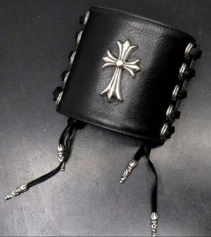 Chrome Hearts Sterling Silver & Leather Lace-Up Cuff Bracelet – Vintage 1990s