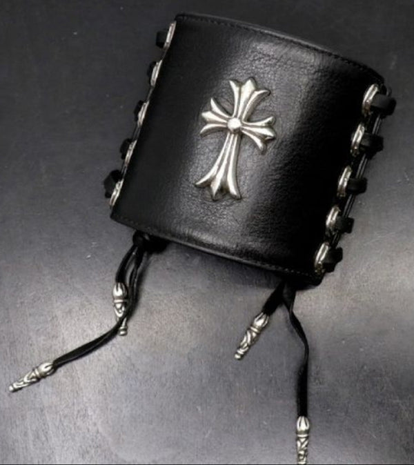 Chrome Hearts Sterling Silver & Leather Lace-Up Cuff Bracelet – Vintage 1990s