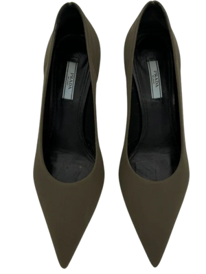 Prada Tessuto Tech Women's Green Kitten Heel Stiletto
