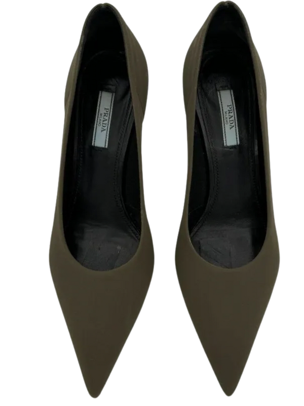 Prada Tessuto Tech Women's Green Kitten Heel Stiletto