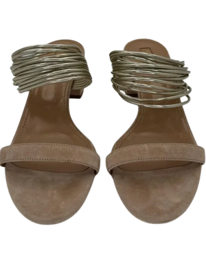 Aquazzura Taupe/Silver Suede And Leather Rendez Vous 50 Slide Sandals