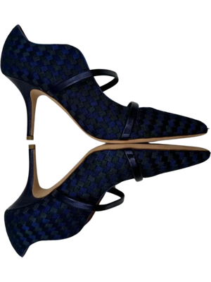 Malone Souliers Navy Maureen Bicolor Woven Point-Toe Mules