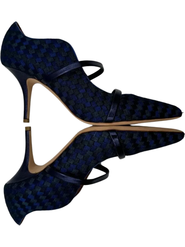 Malone Souliers Navy Maureen Bicolor Woven Point-Toe Mules