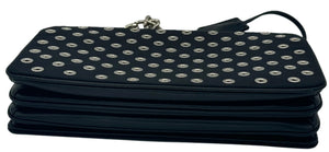 Prada Tessuto Nylon Soft Calf Grommet Chain Shoulder Bag Nero Black