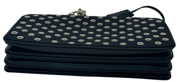 Prada Tessuto Nylon Soft Calf Grommet Chain Shoulder Bag Nero Black