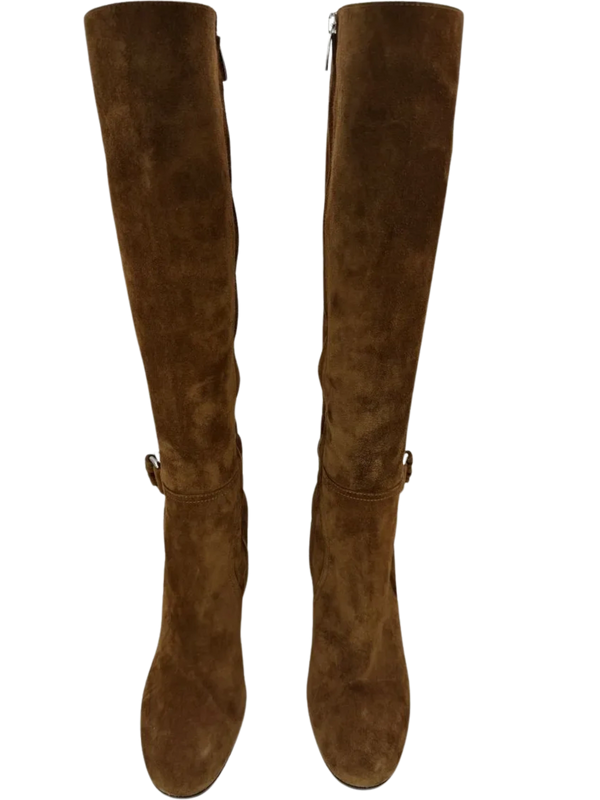 Gianvito Rossi $1200 Rust Suede Knee High Buckle Boots 39/9 - NEW