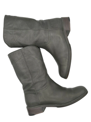 Chanel Grey Leather Mid Calf Boots