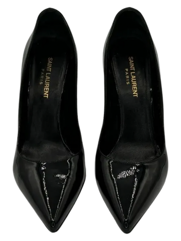 Saint Laurent Black Patent Leather Pointed Toe Pumps - Sz 38.5