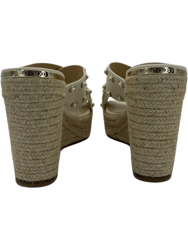 Jimmy Choo Dovina Studded Creamy White Wedge Sandals *NEW*