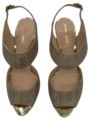 Nicholas Kirkwood Metallic Beige Glitter Fabric Ankle Strap Sandalsn *NEW*