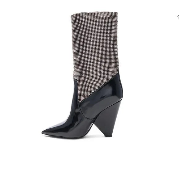 Saint Laurent Jazz Calf Swarovski Crystal Embellished Niki 105 Ankle Boots 39.5 Black
