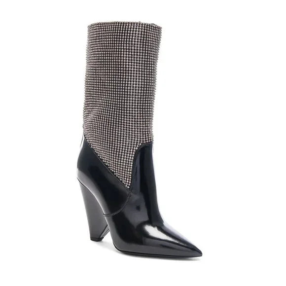 Saint Laurent Jazz Calf Swarovski Crystal Embellished Niki 105 Ankle Boots 39.5 Black