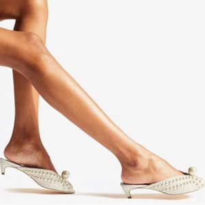 Jimmy Choo Cream Satin Samantha Pearl Embellished Mules Size 36.5