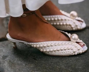 Jimmy Choo Cream Satin Samantha Pearl Embellished Mules Size 36.5