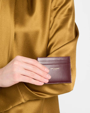 Saint Laurent Leather Card Holder - New In Box- Hot Wine