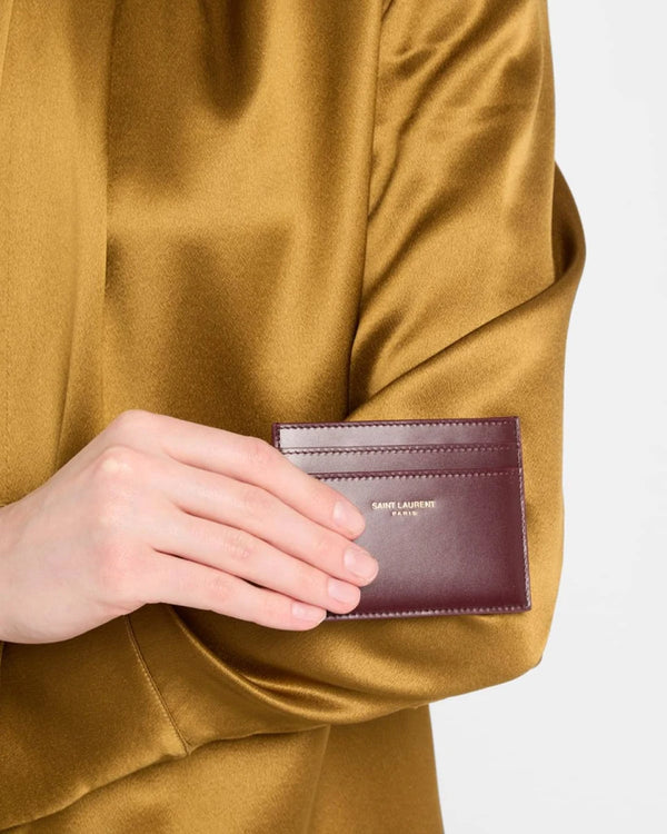 Saint Laurent Leather Card Holder - New In Box- Hot Wine
